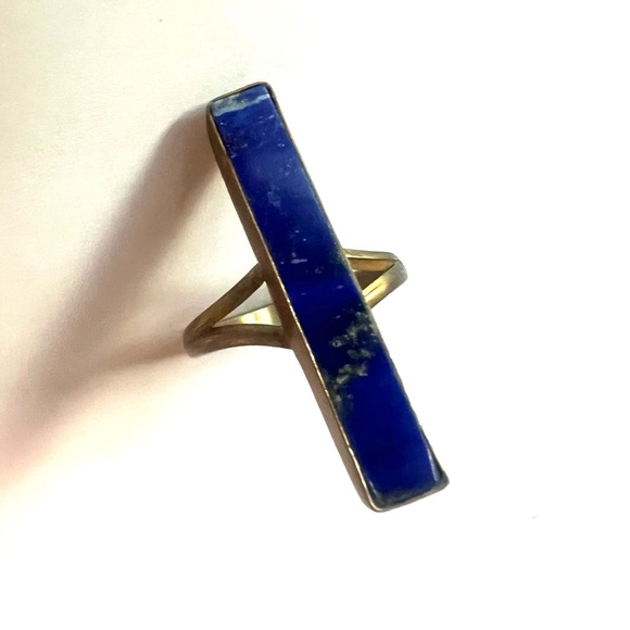 Madewell Gold
 and Deep Blue Lapis geometric gemstone bar ring 8 - Picture 5 of 7